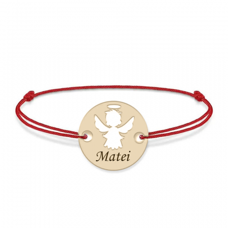Angel - Bratara personalizata snur si banut cu ingeras din Aur 14 karate - 0,25 grame,10 mm [1]