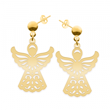 Cercei personalizati - Aniela - Cercei personalizati cu tija si ingeras din argint 925 placat cu aur galben 24K