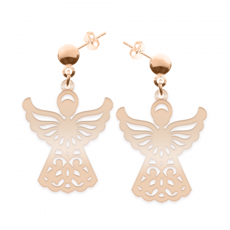 Cercei personalizati - Aniela - Cercei personalizati cu tija si ingeras din argint 925 placat cu aur roz