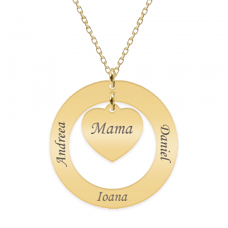 Bijuterii placate cu aur - Anne - Colier personalizat din argint 925 placat cu aur galben 24K, cu cerc si inimioara