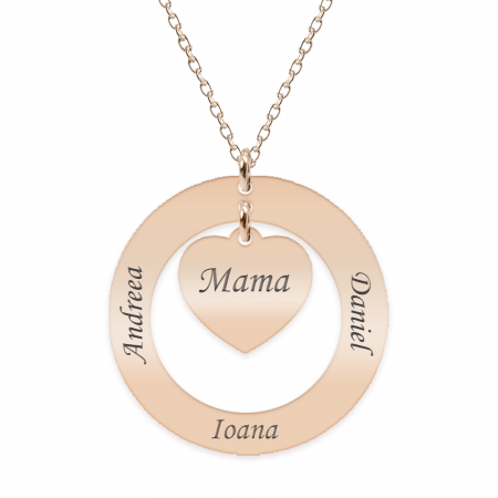 Bijuterii placate cu aur - Anne - Colier personalizat din argint 925 placat cu aur roz, cu cerc si inimioara
