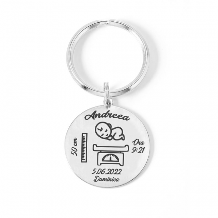 Brelocuri personalizate - Baby - Breloc personalizat nastere/ botez din argint 925