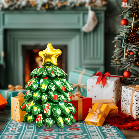 Casa si Gradina - Balon de Crăciun 3D - 360° - folie de aluminiu - brad - 38 x 34 cm