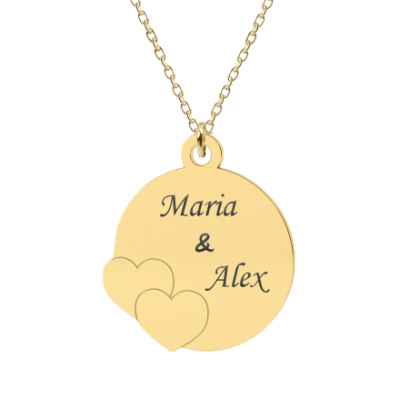 Bijuterii placate cu aur - Beth - Colier personalizat banut cu inimioare si nume argint 925 placat cu aur galben 24K