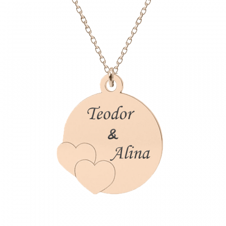 Bijuterii placate cu aur - Beth - Colier personalizat banut cu inimioare si nume argint 925 placat cu aur roz