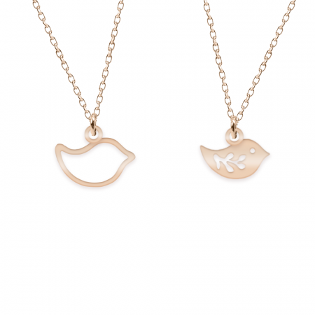 Seturi - Birdie - Set coliere personalizate cu porumbei din argint 925 placat cu aur roz