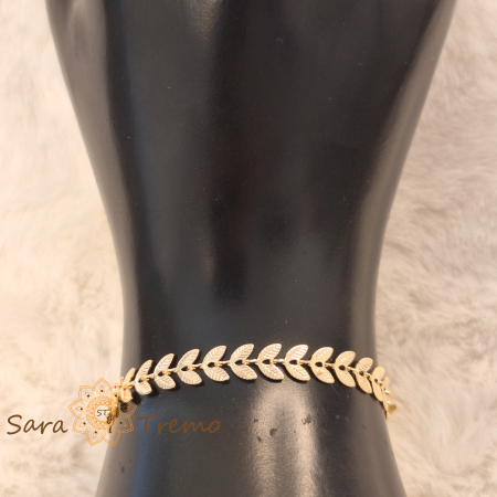 Bratara Sylva – placata aur 18K, 19+5 cm, frunzulițe, Brazilia [5]