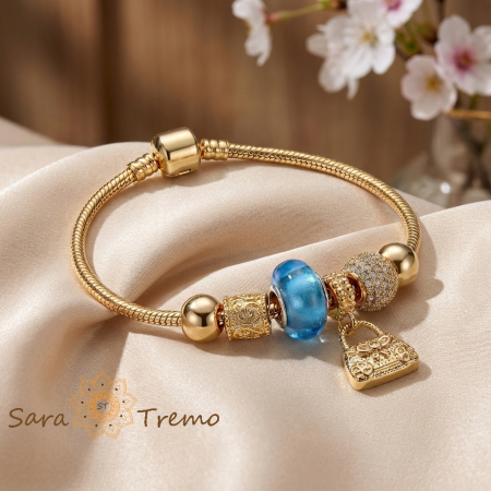 Bratara Vis Albastru – Bratara dama cu charms si pandantiv poseta placata cu aur 14K [1]