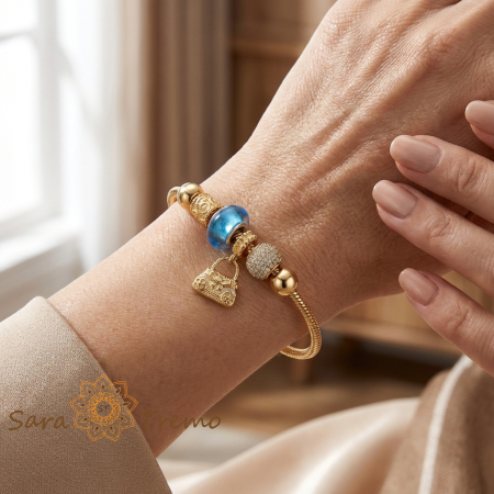 Bratara Vis Albastru – Bratara dama cu charms si pandantiv poseta placata cu aur 14K [2]