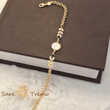 Bratara Flora – placata aur 18K, 18 cm, flori si frunzulițe, Brazilia [5]