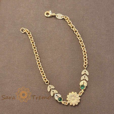 Bratari - Bratara Flora – placata aur 18K, 18 cm, flori si frunzulițe, Brazilia