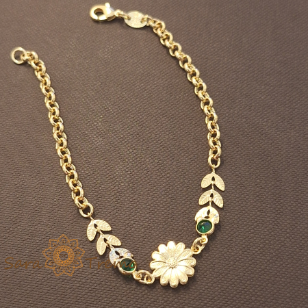 Bratara Flora – placata aur 18K, 18 cm, flori si frunzulițe, Brazilia [2]