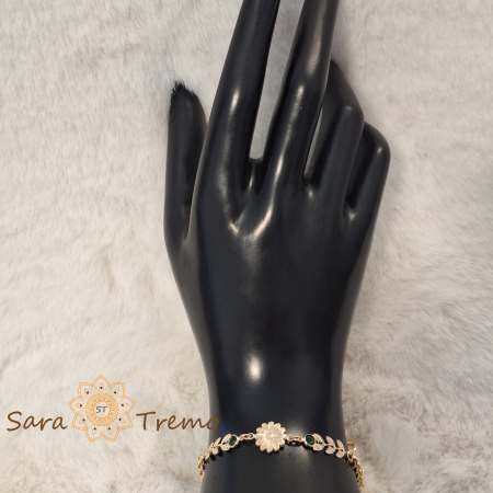Bratara Flora – placata aur 18K, 18 cm, flori si frunzulițe, Brazilia [3]