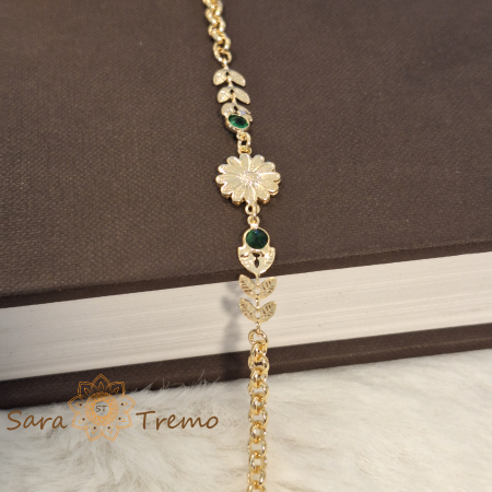 Bratara Flora – placata aur 18K, 18 cm, flori si frunzulițe, Brazilia [6]
