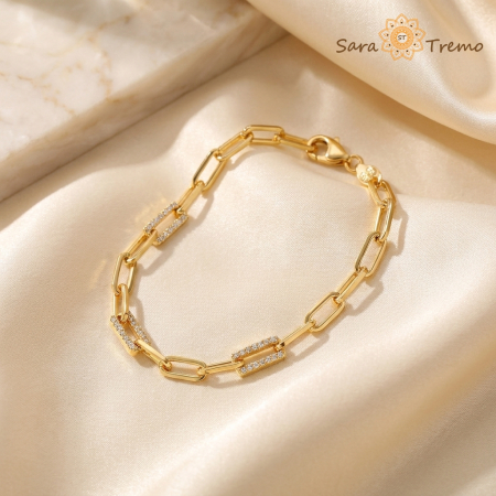 Bratari - Bratara Verigi Stralucitoare – Bratara dama placata cu 3 straturi de aur 18K Brazilia, cu stanta, 19 cm