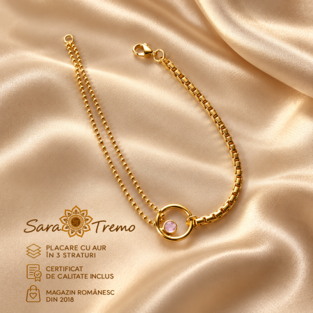 Bijuterii placate cu aur - Brățară Rosé Orbit cu cristal roz, aur 18K | SaraTremo
