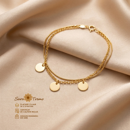 Bratari - Brățară dublă Luna Trio cu bănuți, aur 18K | SaraTremo