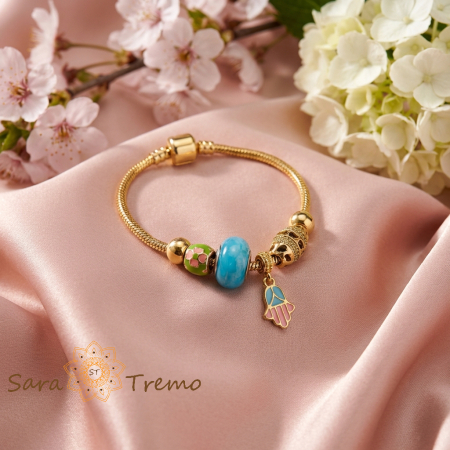 Bijuterii pentru femei - Bratara Protectia Divina – Bratara dama cu charms colorate placata cu aur 14K