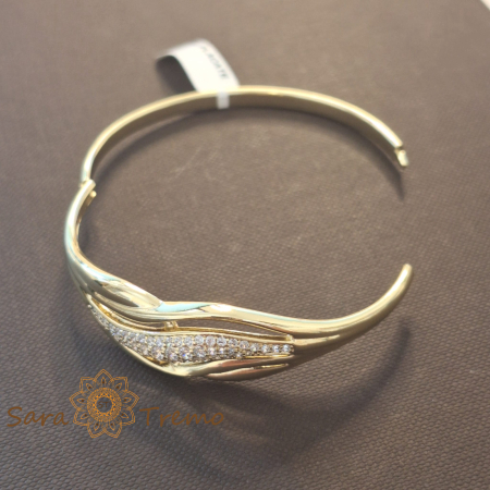 Bratara fixa aurie cu design fluid si cristale zirconia [2]