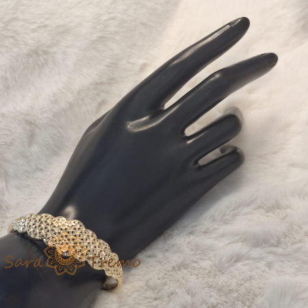 Bratara fixa aurie model floral placata cu aur 14K [3]