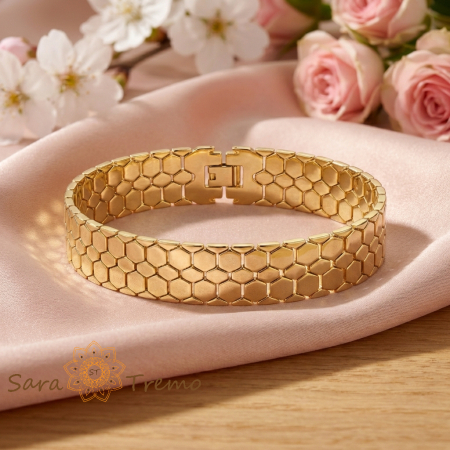Bratara Imperium Royale – Bratara lata placata cu aur 14K model fagure 2 cm [1]