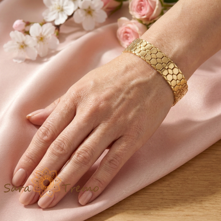 Bratara Imperium Royale – Bratara lata placata cu aur 14K model fagure 2 cm [2]