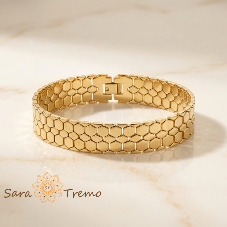 Bratari - Bratara Imperium Royale – Bratara lata placata cu aur 14K model fagure 2 cm