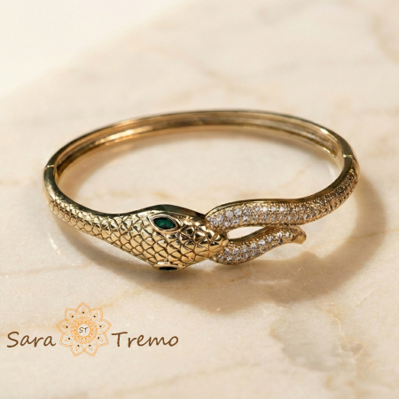 Bratari - Bratara Serpenta Regala – Bratara fixa placata cu aur 14K cu zirconia albe si detalii verzi