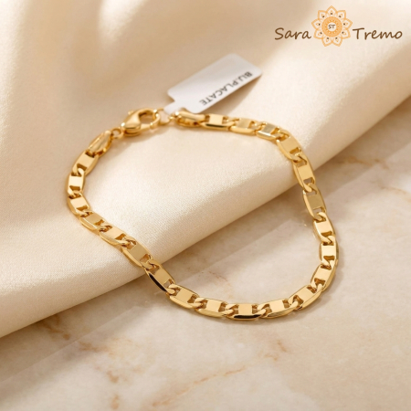 Bratari - Bratara Veriga Solida Unisex – Bratara placata cu 3 straturi de aur 18K Brazilia, cu stanta, 4 mm