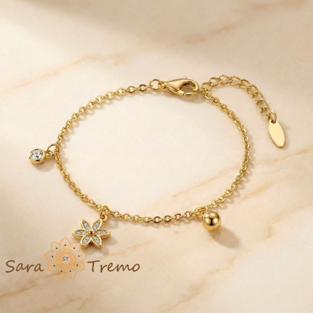 Bratari - Bratara Floarea Luminii – Bratara dama reglabila placata cu aur 14K cu pandantiv floral