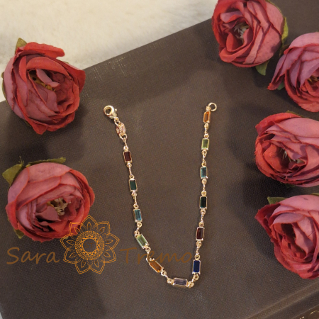 Brățară placată cu aur pentru femei – cristale zirconia multicolore, 18 cm [0]