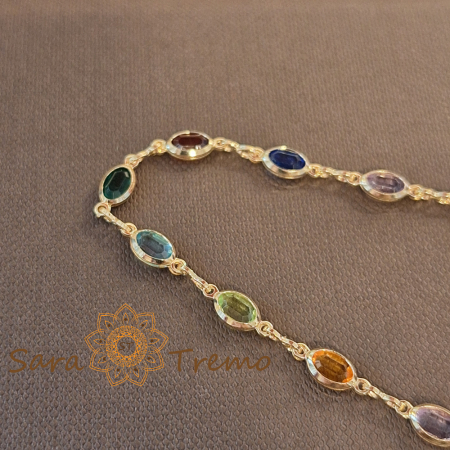 Brățară placată cu aur pentru femei – cristale zirconia multicolore, 19 cm [1]