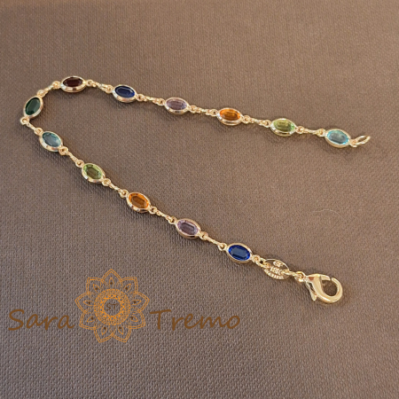 Bratari - Brățară placată cu aur pentru femei – cristale zirconia multicolore, 19 cm