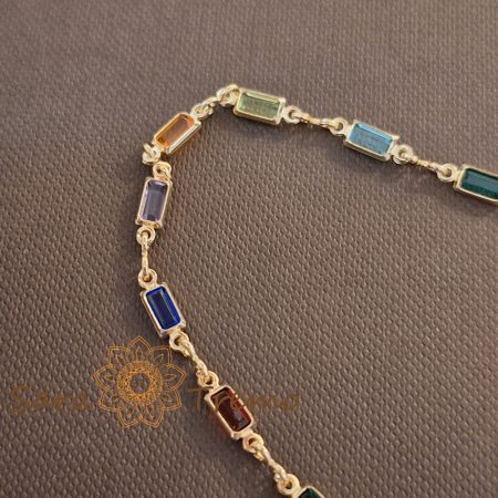 Brățară placată cu aur pentru femei – cristale zirconia multicolore, 18 cm [3]