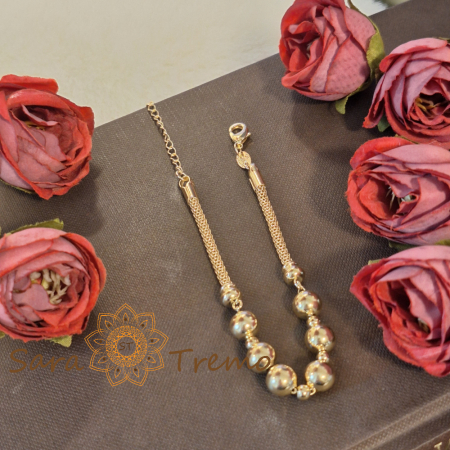 Brățară placată cu aur pentru femei – lanț tip șarpe și perle aurii lucioase, 19 cm + reglaj [3]