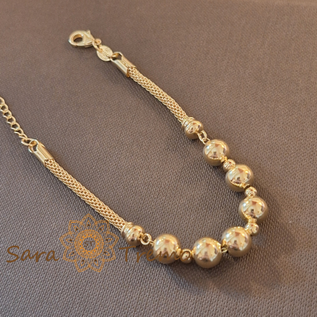 Brățară placată cu aur pentru femei – lanț tip șarpe și perle aurii lucioase, 19 cm + reglaj [1]