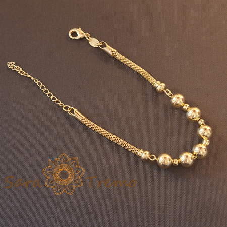 Brățară placată cu aur pentru femei – lanț tip șarpe și perle aurii lucioase, 19 cm + reglaj [0]