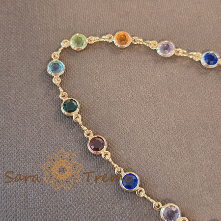 Brățară placată cu aur pentru femei – cristale zirconia multicolore, 19 cm [1]