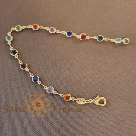 Bratari - Brățară placată cu aur pentru femei – cristale zirconia multicolore, 19 cm