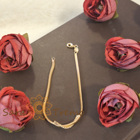 Brățară placată cu aur pentru femei – model șarpe plat cu decor zirconia în formă de S, 19 cm [0]