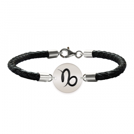 Bratari personalizate - Bratara Premium din piele impletita si banut argint 925 personalizat cu zodia Capricorn