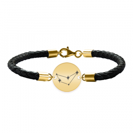 Bratari personalizate - Bratara din piele naturala impletita cu banut din argint 925 placat cu aur 24K - constelatia Capricorn