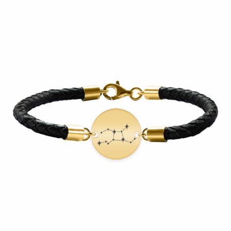 Bratari personalizate - Bratara din piele naturala impletita cu banut din argint 925 placat cu aur 24K - constelatia Fecioara