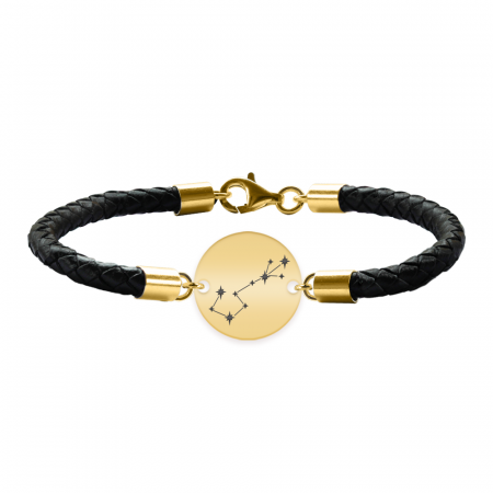 Bratari personalizate argint - secundar - Bratara din piele naturala impletita cu banut din argint 925 placat cu aur 24K - constelatia Scorpion