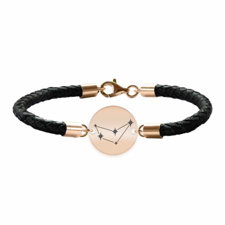 Bratari personalizate - Bratara din piele naturala impletita cu banut din argint 925 placat cu aur roz - constelatia Capricorn