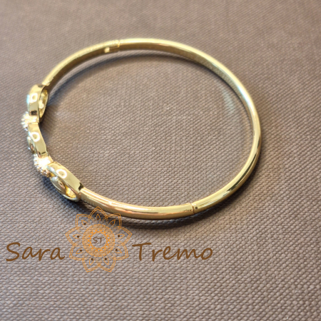 Bratara Privirea Timpului – fixa, motive ovale si zirconia, placata aur 14K [3]