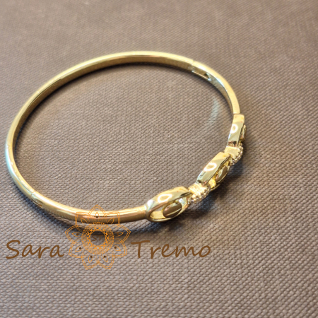Bratara Privirea Timpului – fixa, motive ovale si zirconia, placata aur 14K [2]