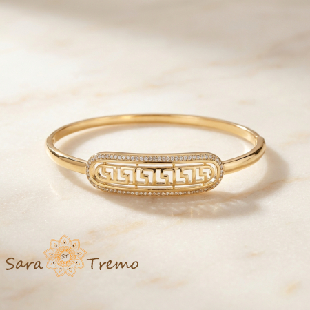 Bratari - Bratara Greca Imperiala – Bratara fixa placata cu aur 14K model geometric cu zirconia