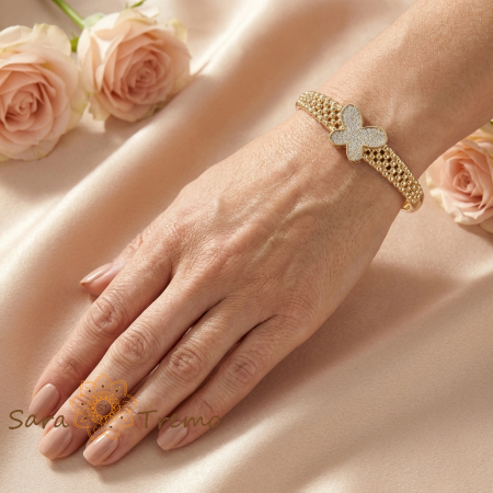 Bratara Fluturele Regal – Bratara fixa placata cu aur 14K cu zirconia albe [2]