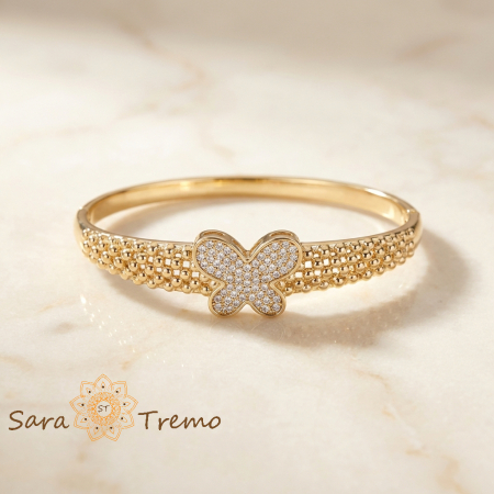 Bratari - Bratara Fluturele Regal – Bratara fixa placata cu aur 14K cu zirconia albe